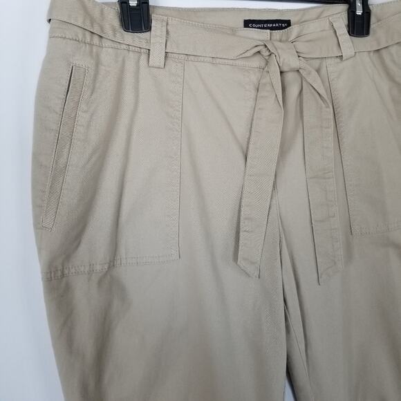 Counterparts Pants 14 Cropped Belted Khaki Tan Tie Waist Capri Ankle cuffed NWT - Picture 8 of 9